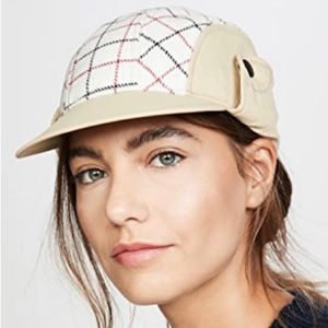 Rag & Bone puffer pilot cap hat plaid cream multi